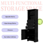 Armoire de rangement haute noire avec 3 tiroirs et étagères réglables pour salle de bain, bureau, pièce d'étude et intérieur