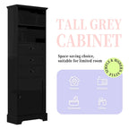 Armoire de rangement haute noire avec 3 tiroirs et étagères réglables pour salle de bain, bureau, pièce d'étude et intérieur