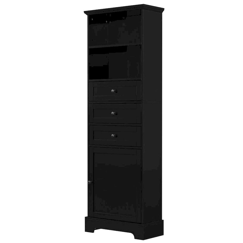 Armoire de rangement haute noire avec 3 tiroirs et étagères réglables pour salle de bain, bureau, pièce d'étude et intérieur