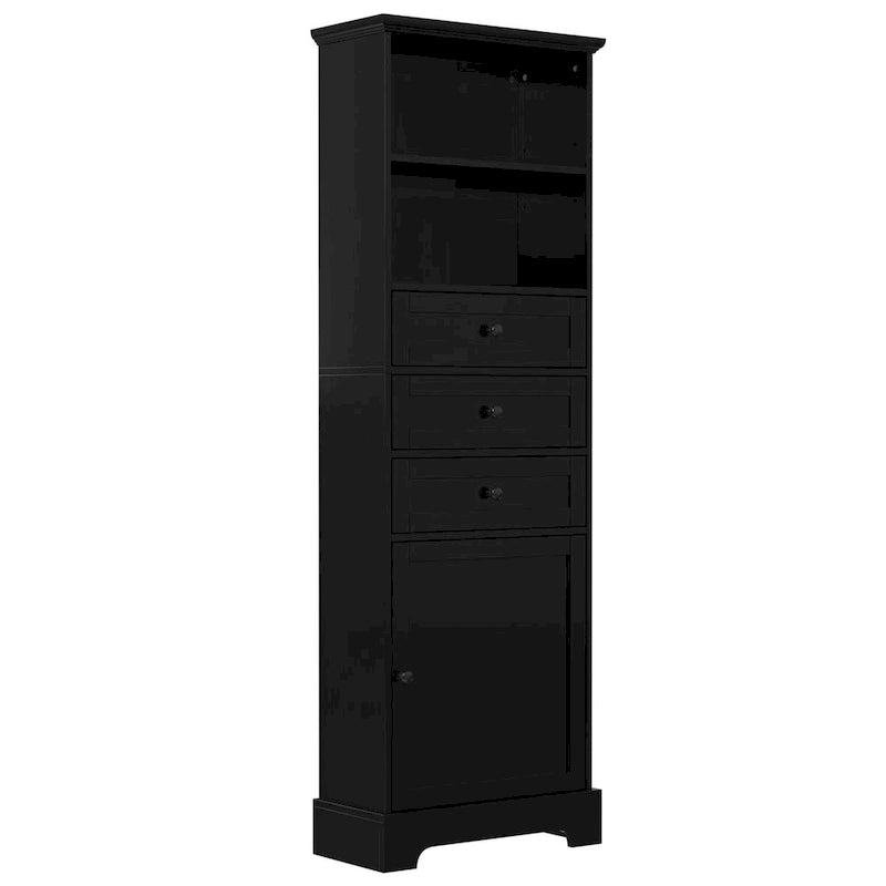 Armoire de rangement haute noire avec 3 tiroirs et étagères réglables pour salle de bain, bureau, pièce d'étude et intérieur