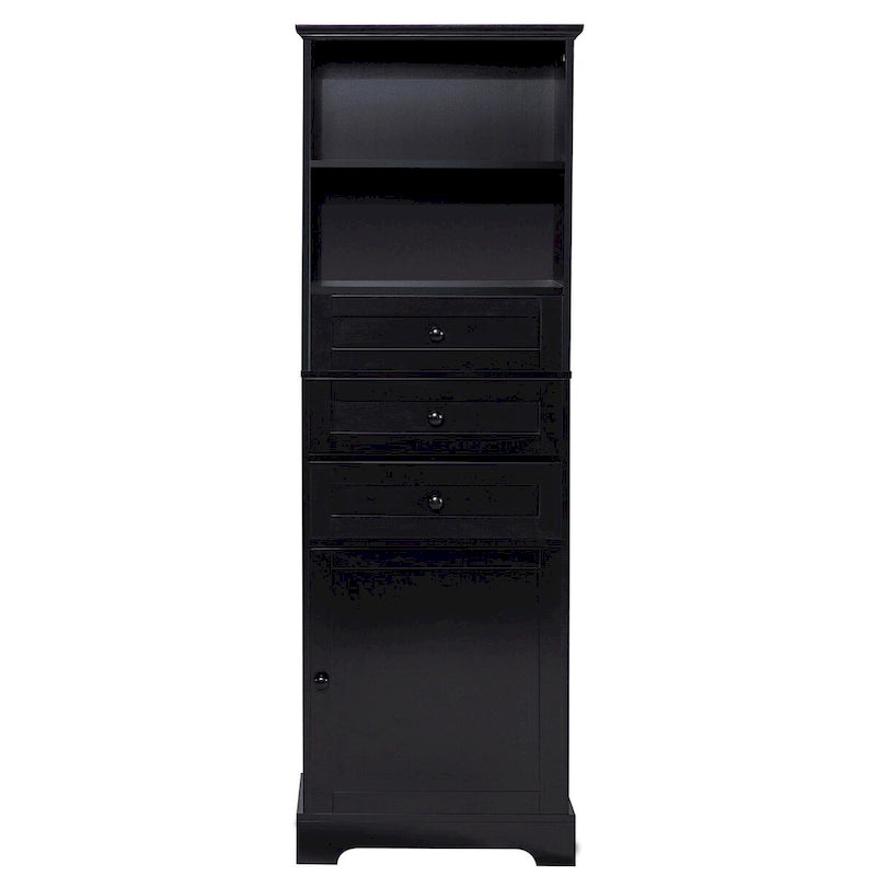 Armoire de rangement haute noire avec 3 tiroirs et étagères réglables pour salle de bain, bureau, pièce d'étude et intérieur