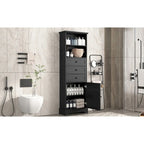 Armoire de rangement haute noire avec 3 tiroirs et étagères réglables pour salle de bain, bureau, pièce d'étude et intérieur