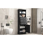 Armoire de rangement haute noire avec 3 tiroirs et étagères réglables pour salle de bain, bureau, pièce d'étude et intérieur