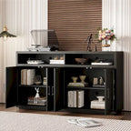 Buffet classique à 4 portes avec rangement ouvert et étagères réglables