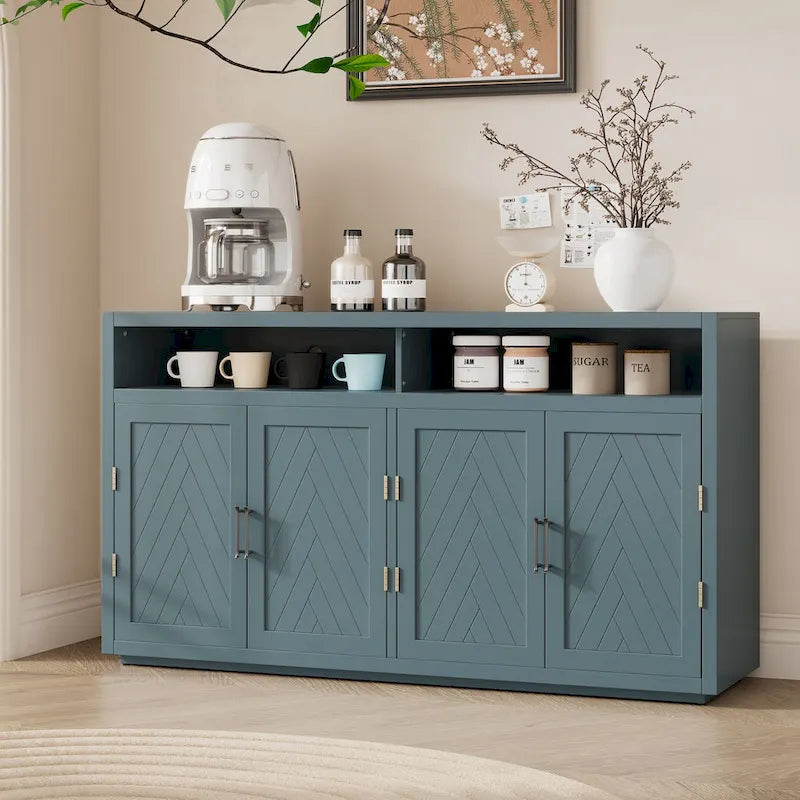 Buffet classique à 4 portes avec rangement ouvert et étagères réglables