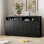 Buffet classique à 4 portes avec rangement ouvert et étagères réglables