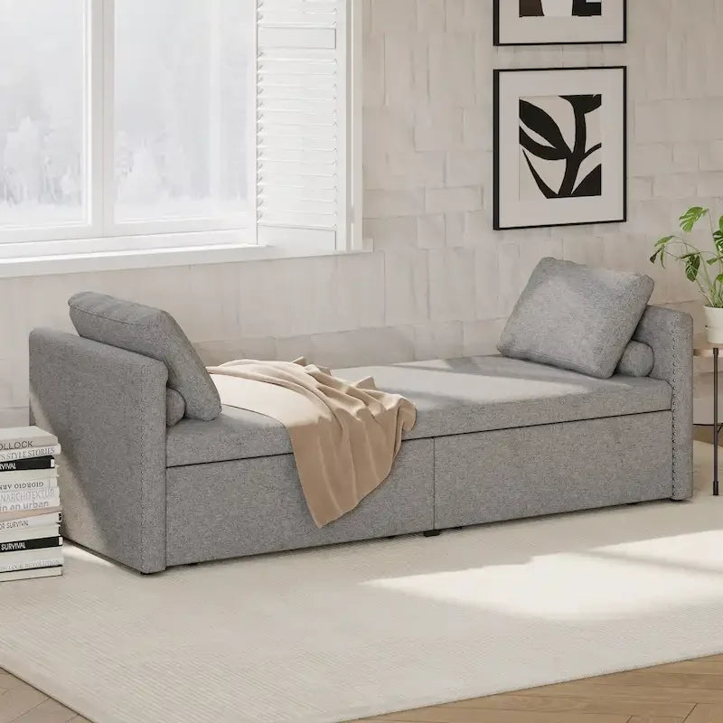 Lit de jour moderne capitonné avec 2 tiroirs, sans matelas nécessaire
