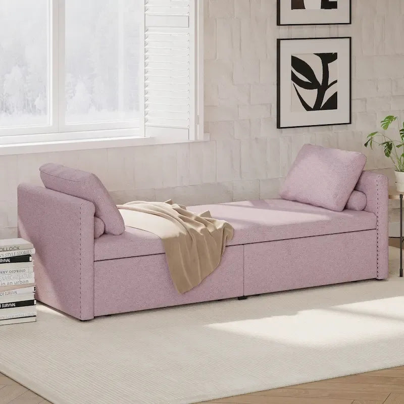 Lit de jour moderne capitonné avec 2 tiroirs, sans matelas nécessaire