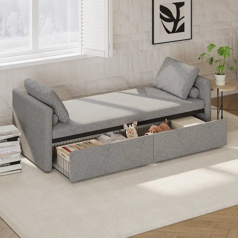 Lit de jour moderne capitonné avec 2 tiroirs, sans matelas nécessaire