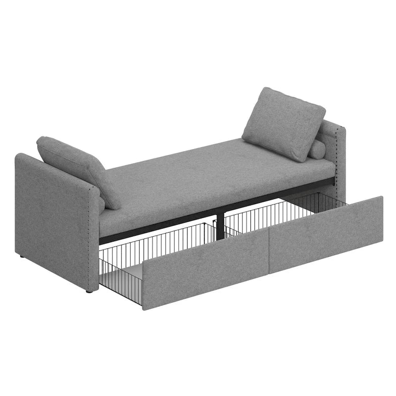 Lit de jour moderne capitonné avec 2 tiroirs, sans matelas nécessaire