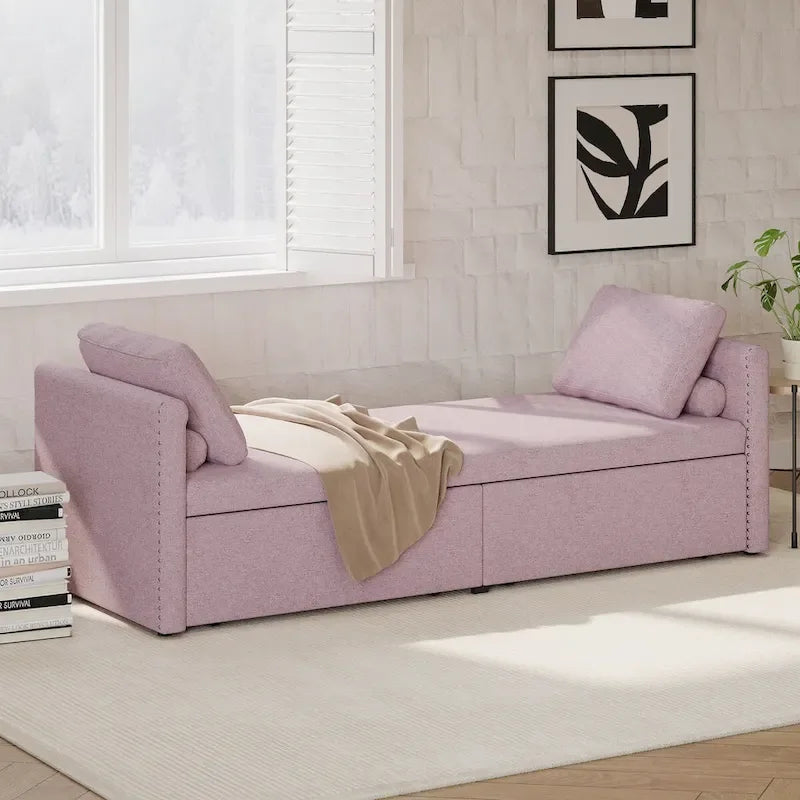 Lit de jour moderne capitonné avec 2 tiroirs, sans matelas nécessaire